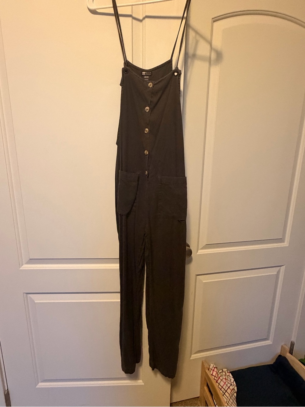 Billabong Grey/ Black Button-Front Overall Jumpsuit with Pockets